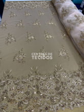 Tule Bordado Metalic Soho Branco com Dourado