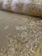 Tule Bordado Metalic Soho Branco com Dourado