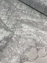 Tule Bordado Metálico GODESS 555 Branco 
