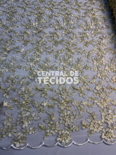 Tule Bordado Metálico GODESS 555 Branco e Dourado