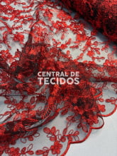 Tule Bordado Metálico GODESS 555 Preto e Vermelho