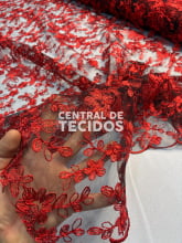 Tule Bordado Metálico GODESS 555 Preto e Vermelho
