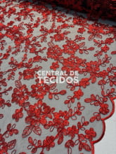 Tule Bordado Metálico GODESS 555 Preto e Vermelho