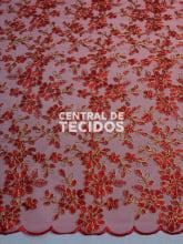 Tule Bordado Metálico GODESS 555 Vermelho e Dourado