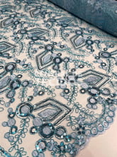 Tule Bordado Metálico GODESS 557 Azul Claro