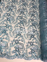Tule Bordado Metálico GODESS 557 Azul Claro
