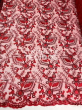 Tule Bordado Metálico GODESS 557 Vermelho