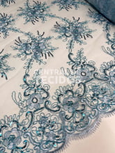 Tule Bordado Metálico GODESS 558 Azul Claro