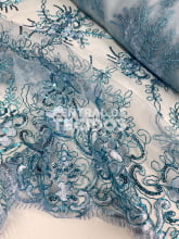 Tule Bordado Metálico GODESS 558 Azul Claro