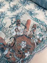 Tule Bordado Metálico GODESS 558 Azul Claro
