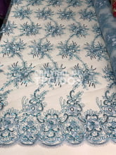 Tule Bordado Metálico GODESS 558 Azul Claro