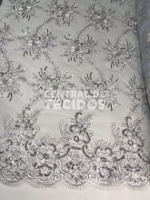 Tule Bordado Metálico GODESS 558 Branco Prata