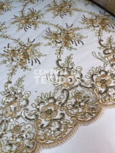 Tule Bordado Metálico GODESS 558 Dourado