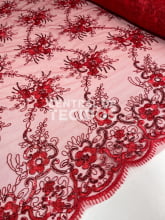 Tule Bordado Metálico GODESS 558 Vermelho