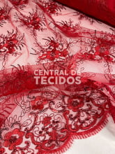 Tule Bordado Metálico GODESS 558 Vermelho
