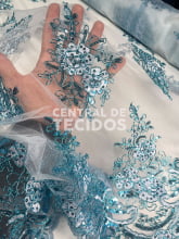 Tule Bordado Metálico GODESS 559 Azul Claro