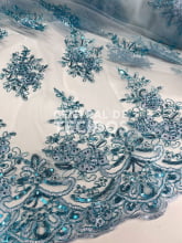 Tule Bordado Metálico GODESS 559 Azul Claro