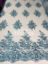 Tule Bordado Metálico GODESS 559 Azul Claro