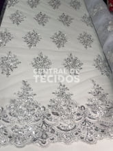 Tule Bordado Metálico GODESS 559 Branco Prata