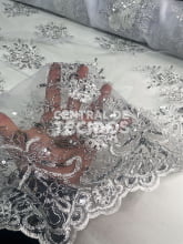 Tule Bordado Metálico GODESS 559 Branco Prata