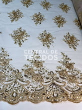 Tule Bordado Metálico GODESS 559 Dourado