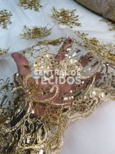 Tule Bordado Metálico GODESS 559 Dourado