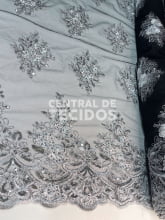 Tule Bordado Metálico GODESS 559 Preto e Prata