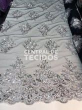 Tule Bordado Metálico GODESS 559 Preto e Prata