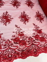 Tule Bordado Metálico GODESS 559 Vermelho