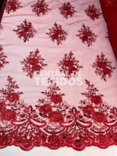 Tule Bordado Metálico GODESS 559 Vermelho