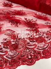 Tule Bordado Metálico GODESS 559 Vermelho