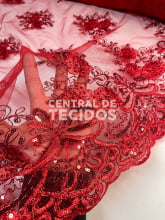 Tule Bordado Metálico GODESS 559 Vermelho