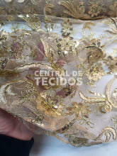 Tule Bordado Metálico GODESS 668 Dourado