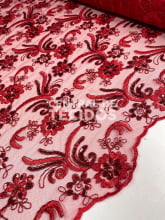 Tule Bordado Metálico GODESS 668 Vermelho