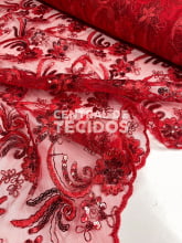 Tule Bordado Metálico GODESS 668 Vermelho