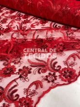 Tule Bordado Metálico GODESS 668 Vermelho