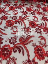 Tule Bordado Metálico GODESS Vermelho com Preto Tule Bordado Metálico GODESS Vermelho com Preto