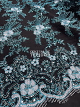 Tule Bordado Metalic Soho Preto com Azul