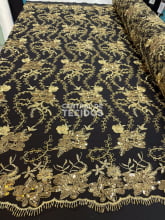 Tule Bordado Metalic Soho Preto com Dourado