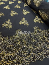 Tule Bordado Metalic Soho Preto com Dourado