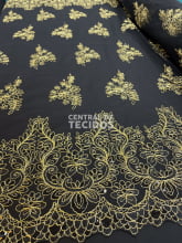 Tule Bordado Metalic Soho Preto com Dourado