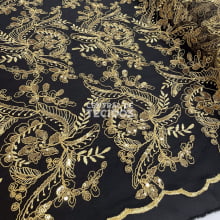 Tule Bordado Metalic Soho Preto com Dourado