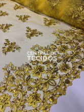 Tule Bordado Metálico Soho Amarelo Ouro 251