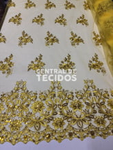 Tule Bordado Metálico Soho Amarelo Ouro 251