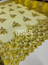 Tule Bordado Metálico Soho Amarelo Ouro 251