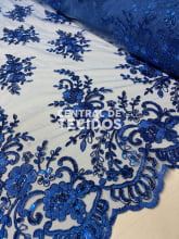 Tule Bordado Metálico Soho Azul Royal
