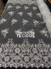 Tule Bordado Metálico Soho Branco Prata 251