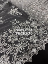 Tule Bordado Metálico Soho Branco Prata 251