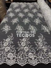 Tule Bordado Metálico Soho Branco Prata 252