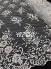 Tule Bordado Metálico Soho Branco Prata 252